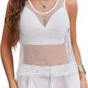 Avidlove Fishnet Top for Women Sleeveless See Through Cover Up Scoop Neck Blouses Y2K Sheer Tank Shirt (X-Large, White)
