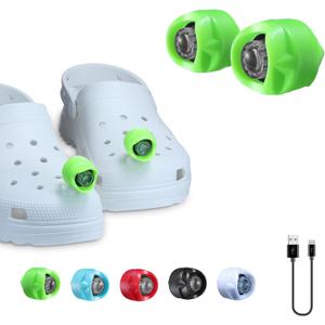 3 x RAHAN 2pcs Rechargeable Headlights for Shoe Charm Accessories,Flashlights Attachment for Shoe, LED Clogs Light with 3 Light Modes for Dog Walking, Camping, Running, Suitable for Adults Kids, Green