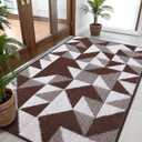 OLANLY Large Door Mat Indoor Entrance Washable 59x35, Odor-Free Low-Profile Front Back Geometric Doormat, Absorbent Resist Dirt Entry Carpet, Easy to Clean Sturdy Floor Mats for Entryway, Dark Brown