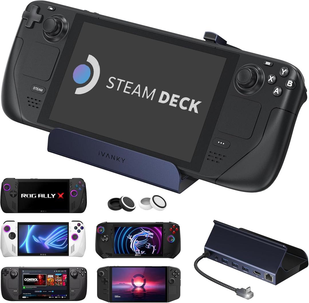 iVANKY 4K@144Hz Steam Deck Dock, 8-in-1 Docking Station for ASUS ROG Ally X/Legion Go/MSI Claw, ROG Alloy/Valve Stream Deck OLED Hub, HDMI 2.1, 1Gbps Ethernet, 3*USB-A 3.0, 100W Charge, Midnight Blue