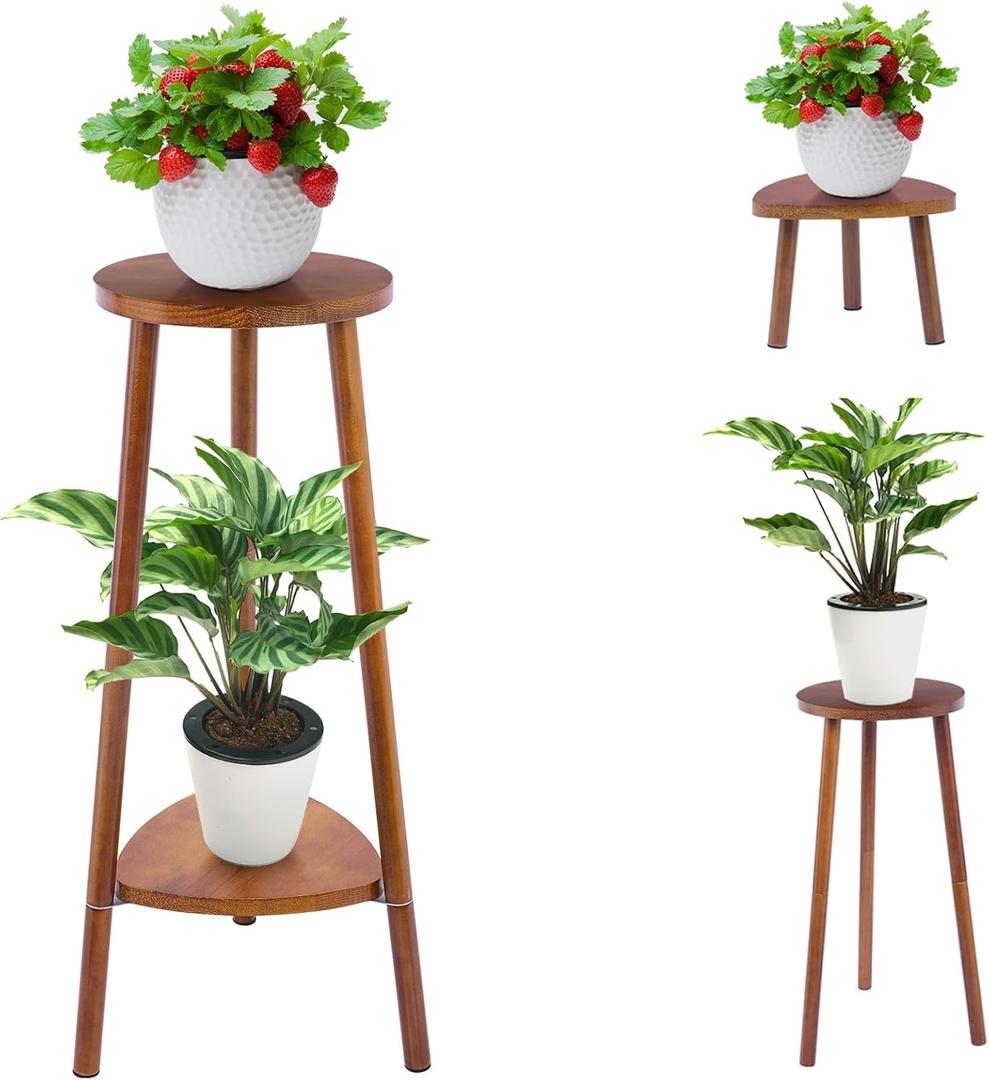 Eocogup Plant Stand Indoor Tall,2 Tier Convertible Wooden Flower Stand,Planter Stand,Multi-purpose Plant Shelf Indoor for Living Room Balcony Garden Patio Office,Walnut