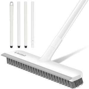 2 x SetSail Floor Scrub Brush, Scrub Brush with 48-Inch Long Adjustable Handle 2 in 1 Scraper Brush Stiff Bristle Floor Scrubber for Cleaning Bathroom Shower Kitchen Garage Deck Tilb Tub, White