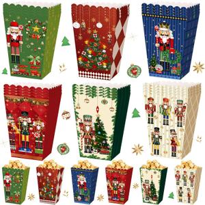 Gueevin 60 Pcs Christmas Popcorn Boxes Nutcracker Popcorn Bags Bowl Treat Candy Boxes Snack Goodies Container or Christmas Party Favors Supplies Decorations