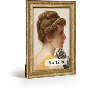 HLiWEGNS Antique Gold 8x12 Frame Poster Frame with Aged Gold Finish Picture Frame for 8 x 12 Artwork, Canvas Prints, Puzzles, and Wall Decor