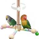 Bird Stand Perch Toy with Bells, Interactive Spinning Parakeet Toys, Wooden Exercise Wheel Parrot Toy, Enrichment Cockatiel Toy for Birds Cage, Bird Cage Accessories Perch Toys for Budgies (S, Bells)