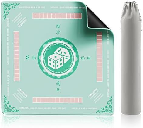 Mahjong Mat Table Cover 32x32 Inch Large American Mahjong Game with Game Rules, Travel Poker Playing Mats Portable cloth bag for 2025 Mahjongg Jongg Fans, Poker, Board Games and Dominoes(Blue)