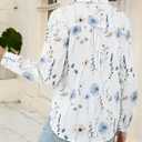 Wrinkle-Resistant Women's Button Down Shirts 2026 Spring Business Floral Prints Long Sleeve Casual Tops with Pockets, S