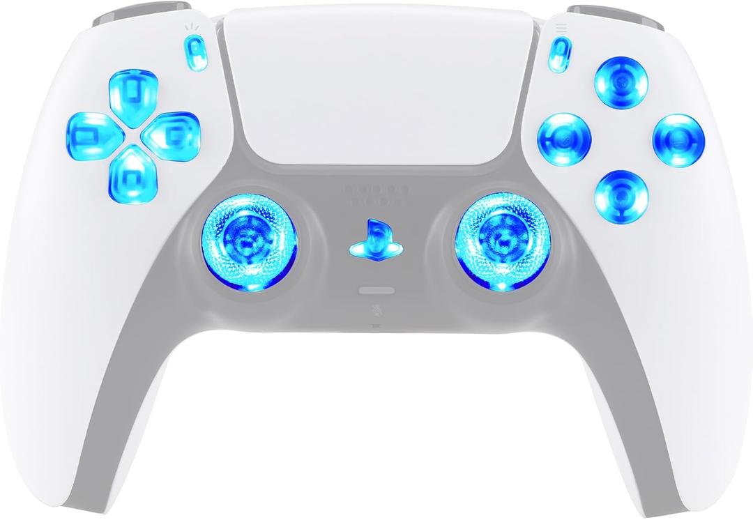 eXtremeRate Multi-Colors Luminated D-pad Thumbstick Share Option Home Face Buttons for PS5 Controller BDM-030 040 050, Clear Buttons 7 Colors 9 Modes DTF LED Kit for PS5 Controller - NO Controller (Transparent)
