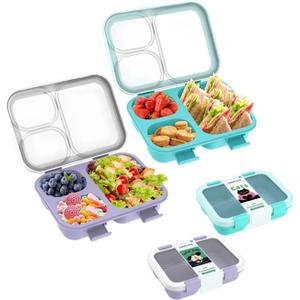 2 Pack Bento Lunch Box, Bento Box for Adults,29oz with 3 Compartments lunch box, for Trvael (Blue & Purple)