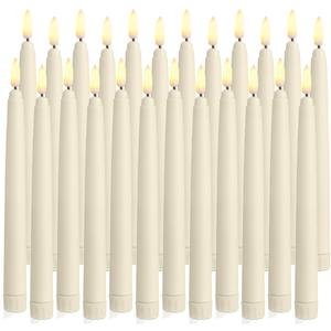Baquler 24 Pcs Flameless Taper Candles LED Taper Candles Flickering Bulk Ivory LED Candlestick for Easter Wedding Church Halloween Christmas Party Decor Table Centerpiece, 8.5 in, No Batteries