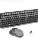 FOPETT Wireless Keyboard and Mouse Combo - Cute Colorful Mouse and Keyboard 2.4G Full-Sized with 104 Round Keys Retro Typewriter Keyboards for Laptop/Windows/PC - Grey Gradient