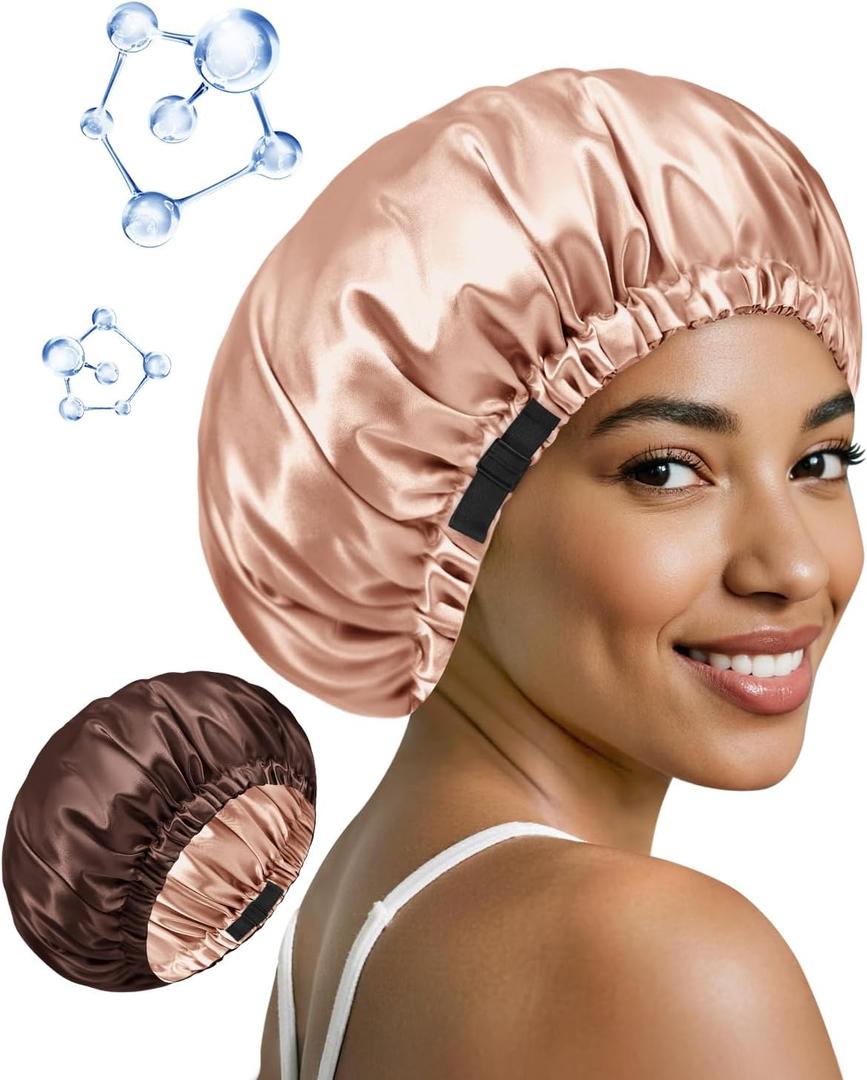10 x BONNET QUEEN Silk Bonnet for Sleeping Hyaluronic Acid Satin Bonnet, Double Layer Hair Wrap for Curly Hair Women Sleep Cap (Champagne & Brown)