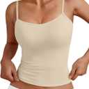Trendy Queen Womens Adjustable Camisole Sleeveless Square Neck Spaghetti Strap Tank Tops Basic Shirt (Beige, S)