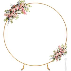 Chamvis Metal Round Balloon Arch Kit, 7.2ft (2.2m) Golden Round Arch Stand Kit: Garden Plants Vines Climbing Frame for Wedding Birthday Photo Background Party Supplies Decorations (6.9FT)