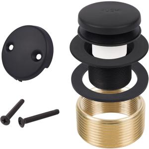 Black Tub Drain Bathtub Drain Conversion Kit with Two-Hole Overflow Faceplate, Minupwell Replacement Tip-Toe Bath Drain Trim Kit with Universal Fine/Coarse Thread Assembly, Matte Black