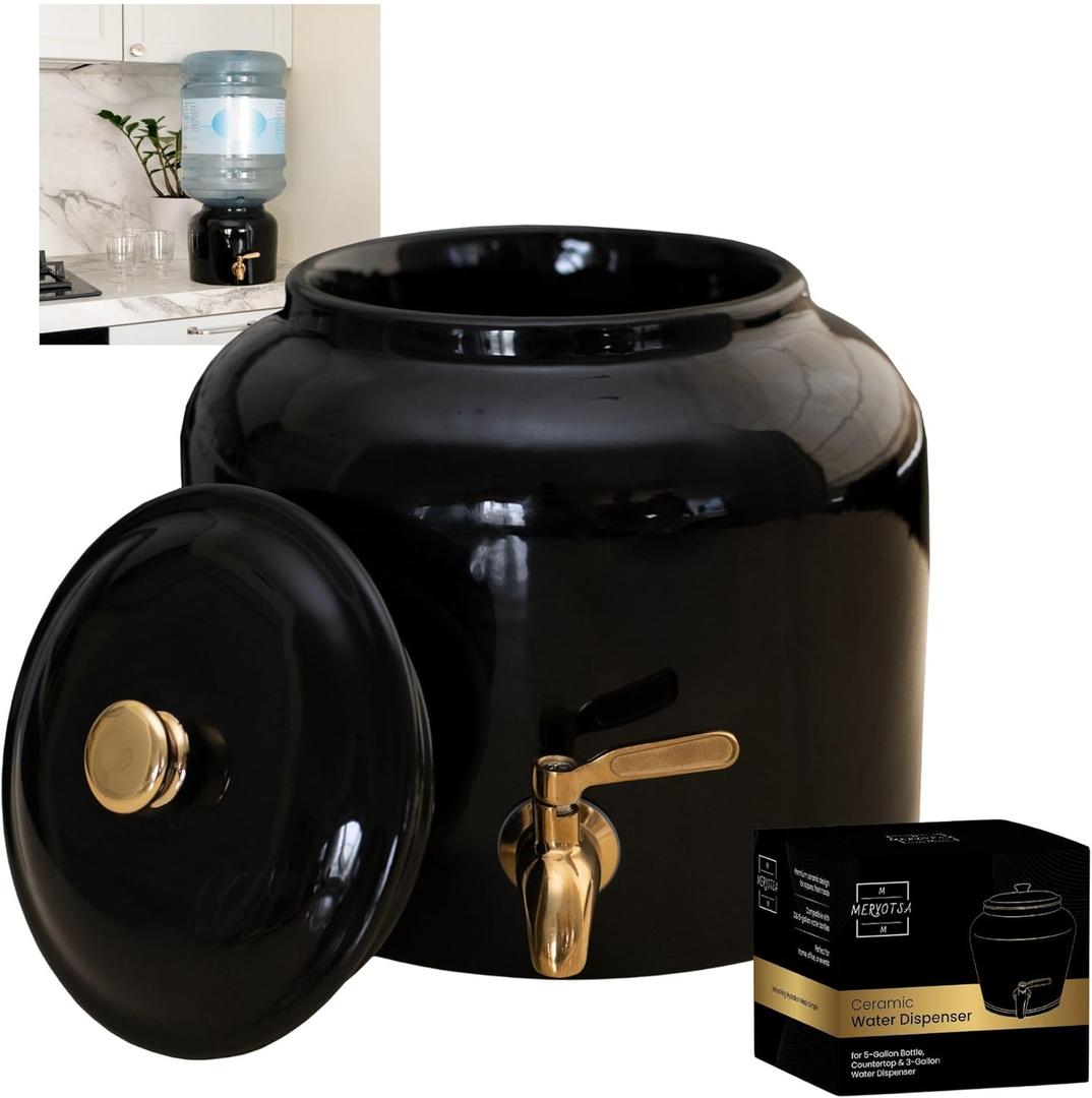 Ceramic Water Dispenser- Drink Dispenser – Versatile Countertop Solution for Home or Office – 3 to 5 Gallon Jug Holder – Premium Water Crock