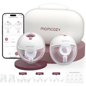 Momcozy M5 Smart APP Controlled Wearable Breast Pump, Hands-Free Wireless Electric Pump, 3 Modes 9 Suction Levels, BPA-Free, Portable Lightweight, 24mm Flange, 2 Pack, Cozy Red