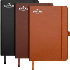 Lined Journal Notebook, A5 (5.7'' x 8.3"), 3 pieces, Journaling Notebooks for Men, Women & Kids, Leather Hardcover with closure, 96 pages, Lined Journal with Pen Holder, Office Supplies, Black, Brown & Beige