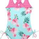 BFUSTYLE Girls One Piece Swimsuit Cute Striped Bathing Suit Hawaii Swimwear 6-17 Years (10-11 Years, Floral 3)