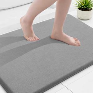 Smiry Memory Foam Bath Mat 36x24, Extra Soft and Absorbent Bathroom Mats, Non Slip Washable Carpet for Floor, Shower and Tub, Grey