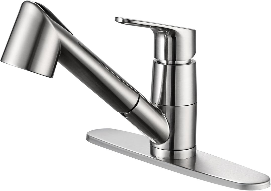 Kitchen Sink Faucet with Pull Down Sprayer, Low Arc Stainless Steel 1 or 3 Hole, Single Handle Brushed Nickel Pull Out Kitchen Faucet, Suitable for Farmhouse Camper Laundry Rv Bar