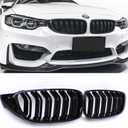 SNA F32 Kidney Grill Fit for BMW 4 Series F32 F33 F36 (2014-2019) F82 M4 F80 M3 (2015-2019) (Black Double Slats ABS Grille, 2-pc Set)