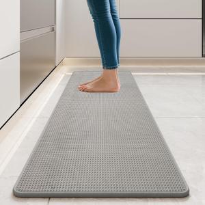 Waffle Kitchen Mats for Floor, Anti Fatigue Kitchen Mat Kitchen Rugs Non Slip Washable, Comfort Kitchen Runner Rugs for Home, Sink, Laundry, Grey 17x47