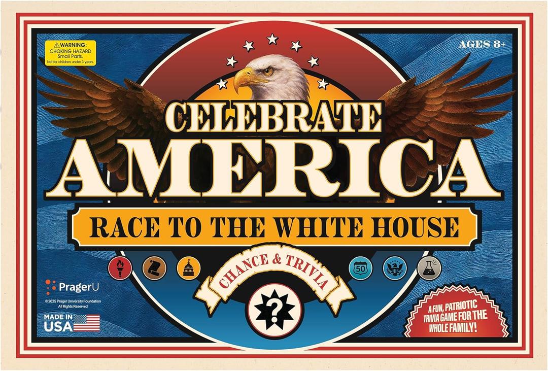 PragerU: Celebrate America - Race to The White House Board Game, USA Trivia Game, America’s 250th Anniversary Edition, Families & Kids 8+, 2+ Players, Made in America