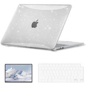 EooCoo Case Compatible with MacBook Air 13 inch M5 2026-2022 Release M4 M3 M2 A3449 A3240 A3113 A2681, Glitter Hard Shell&Keyboard Skin Cover&Screen Protector for Mac Air 13.6 inch, Sparkly Clear
