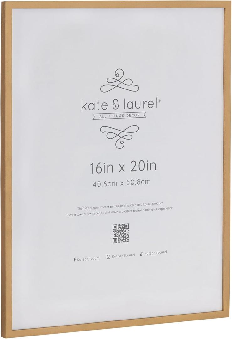 Kate and Laurel Gallery Wall Poster Frame; 16x20; Gold; Modern Photo Frame for Use as Entryway Wall Decor; Living Room Decor; or Fireplace Mantel Decor