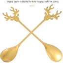 2PCS Stainless Steel Reindeer Spoons,Christmas Deer Head Shape Teaspoons Dessert Coffee Spoon Tableware Creative Tea Spoon Gold Stirring Demitasse for Coffee Tea Ice Cream Sugar Cake