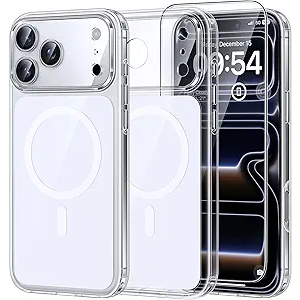 TAURI Original Design for iPhone 17 Pro Case, Compatible with MagSafe with Screen Protector, Anti-Yellowing Military-Grade Protection Shockproof Magnetic iPhone 17 Pro Case, Clear White