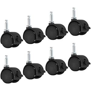 PATIKIL 1 Inch Swivel Stem Casters, 8 Pack Nylon 360 Degree Insert Swivel Stem Wheels with Brake for Chair Shelf Furniture Replacement, Black