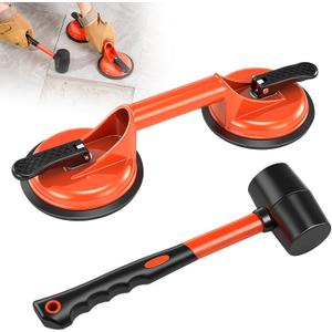 Saker Laminate Floor Gap Repair Tool,Suction Cup Lifter,Floor Gap Repair Kit with Rubber Mallet,for Floating Wood Floors and Moving Glasses Orange