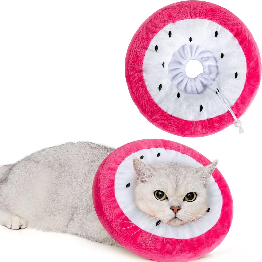 ANWA Adjustable Cat Cone Collar Soft, Cute Cat Donut Collar After Surgery, Kitten Recovery Cones to Stop Licking (Medium, Dragonfruit)