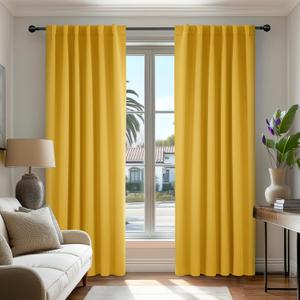 Deconovo Solid Back Tab and Rod Pocket Curtains Thermal Insulated Blackout Window Curtains for Living Room 52Wx84L Inch Mellow Yellow 2 Panels