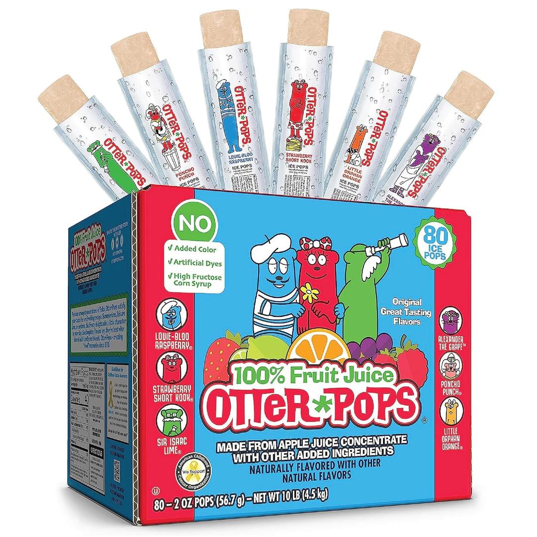 Otter Pops Freezer Bars, 100% Fruit Juice Ice Pops, Original Flavors (80ct 2oz Bars), Exp: June 2027