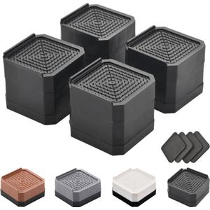 Bed Risers Furniture Risers Heavy-Duty Rectangular Adjustable Block Lift to 3 inches and 4.3 inches Desk, Sofa, Chair Legs, Refrigerator, Washing Machine Support up to 4000 Pounds (Two Layers 3 inches, Black-Square)