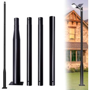 13Ft Tall Street Light Pole for Outside, Galvanized Steel Solar Street Lamp Post Perfect for Outdoor Lights Exterior Backyard Camera Porch Parking Lot with Mounting Rebar Cage(Black)