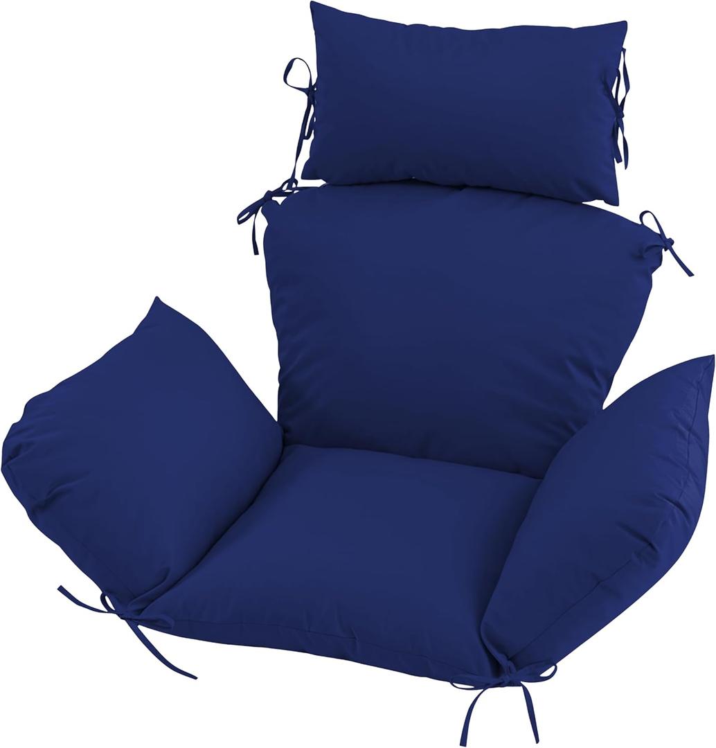 Outdoor Egg Chair Cushion with 8 Securing Straps, Water-Repellent & Fade-Resistant, Removable Cover, Replacement Cushion for Most Single Hanging Swing Egg Chairs Navy