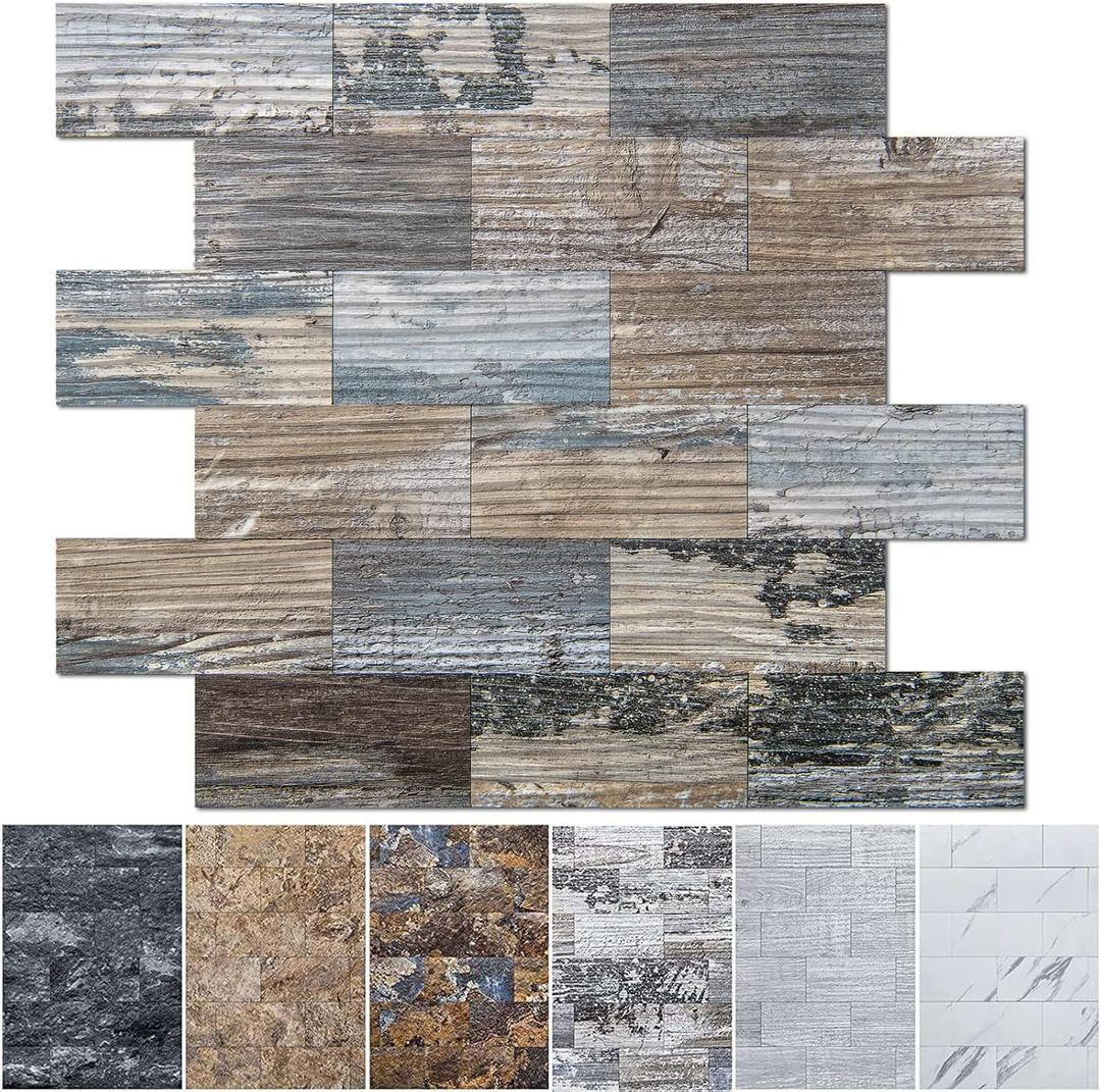 Art3d 10-Sheet Peel and Stick Backsplash PVC Wall Tile, Stickon Tile for Kitchen Backplash, Bathroom Vanities, Fireplace Decor, Laundry Table, Stair Decals in Spruce Grey Rustic, Plastic-Sheets (11.4"x13.5")