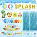 Summer Pool Beach Party Decorations, Splash Birthday Bash Party Supplies Tropical Summer Banner Beach Ball Lantern Fringe Curtain Foil Balloons Arch for Swimming Water Luau Hawaiian Party Decor(Blue)