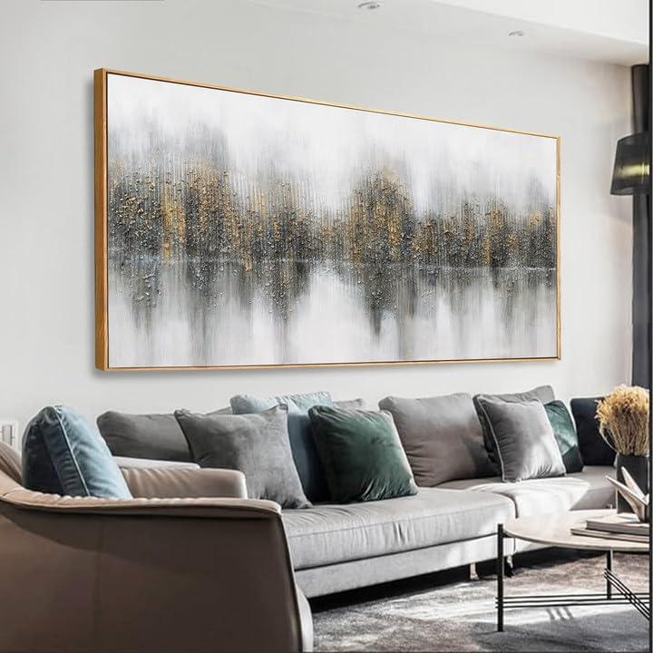 Abstract Wall Art Black Gray And White Painting With Gold Foil Abstract Pictures For Wall Decor Modern Abstract Canvas Painting Artwork For Living Room Bedroom Home Office Wall Decorations 29" X 58"
