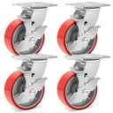 W B D WEIBIDA 5 Inch Heavy Duty Casters Set of 4, 4000 LBS Industrial Caster Wheels No Noise Polyurethane Wheel with Steel Hub Swivel Plate Castors for Shelving, Gantry Crane, Platform Truck(4 Brake)