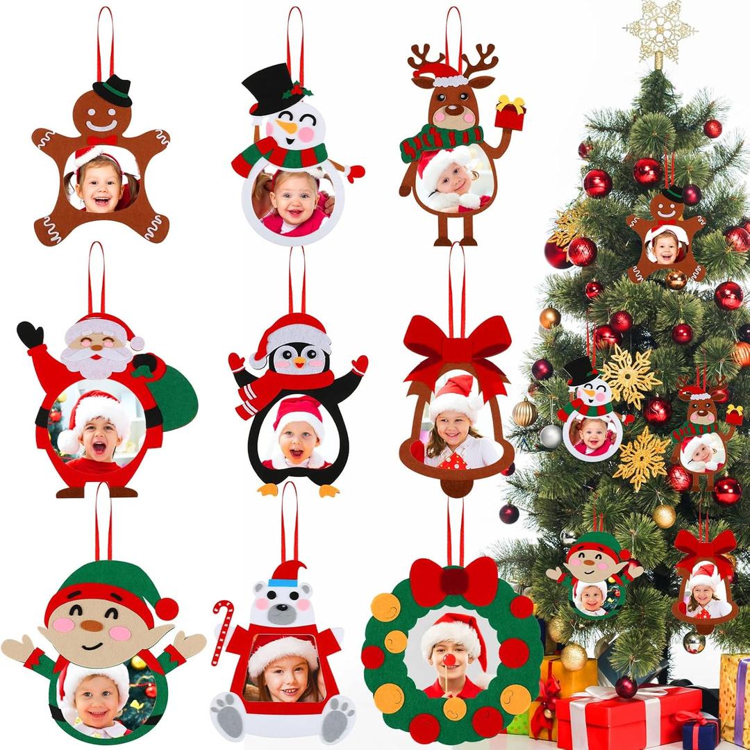 18 Pcs Christmas Picture Frame Ornament Craft Christmas Crafts for Kids Picture Frame Craft Hanging Santa Claus Snowman Reindeer Character Christmas Ornaments for Toddler DIY Photo Home Activities
