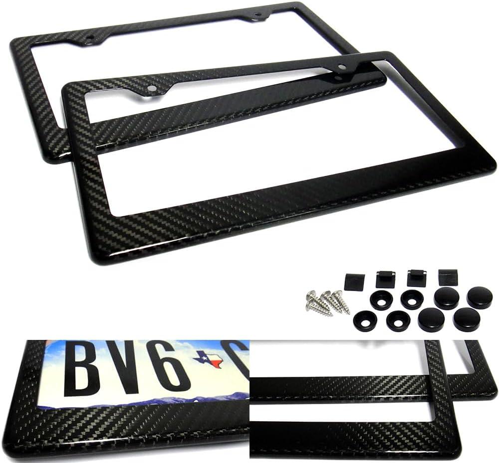 2 Pack Black 100% Real Carbon Fiber US Car License Plate Frame Tag Holder Surround Cover with Screw Caps