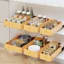 Resenstore Set Of 3 Bamboo Sliding Organizers For Kitchen Cabinets, Fixed With Nano Adhesive Film, Multifunctional Drawer Organizers For Pantry, Bathroom, Bedroom