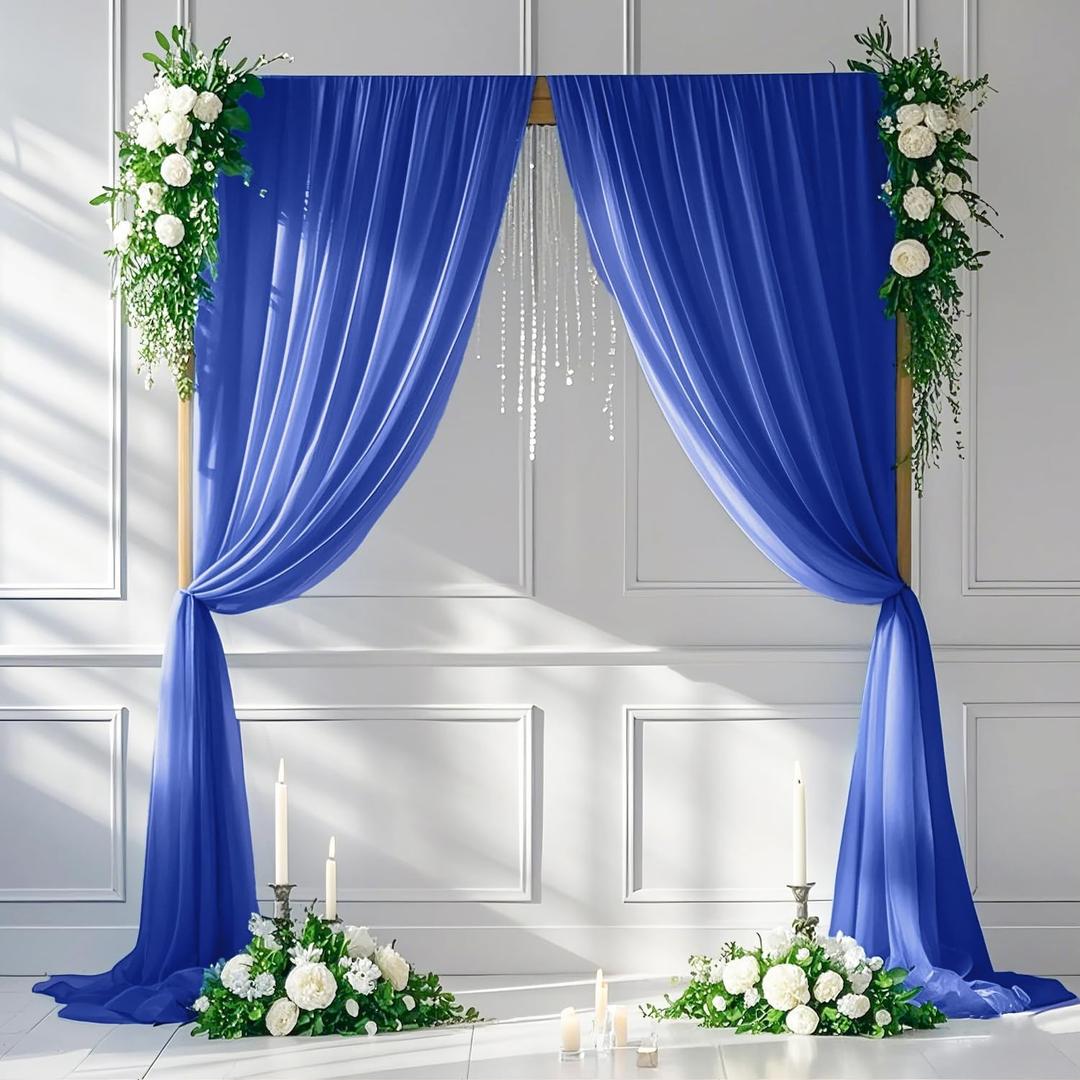 MODFUNS Royal Blue Chiffon Curtain Drapes 29x120 Inch 2 Panels Sheer Curtains Backdrop Wedding Drapes for Backdrop Tulle Backdrop Panels for Wedding Background Curtains for Stage