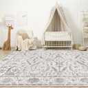 Area Rugs 9x12 for Living Room - Washable Soft Large Vintage Rug Non-Slip Stain Resistant Traditional Stain Resistant Indoor Floor Low Pile Carpet for Bedroom Dining Room or Home Office - White