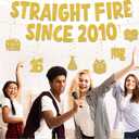 Happy 16th Birthday Decorations for Boys - Funny Straight Fire Since 2010 Banner With Hanging Swirls, Gold Glitter Cheers to 16 Years Birthday Party Supplies for Boy and Girl